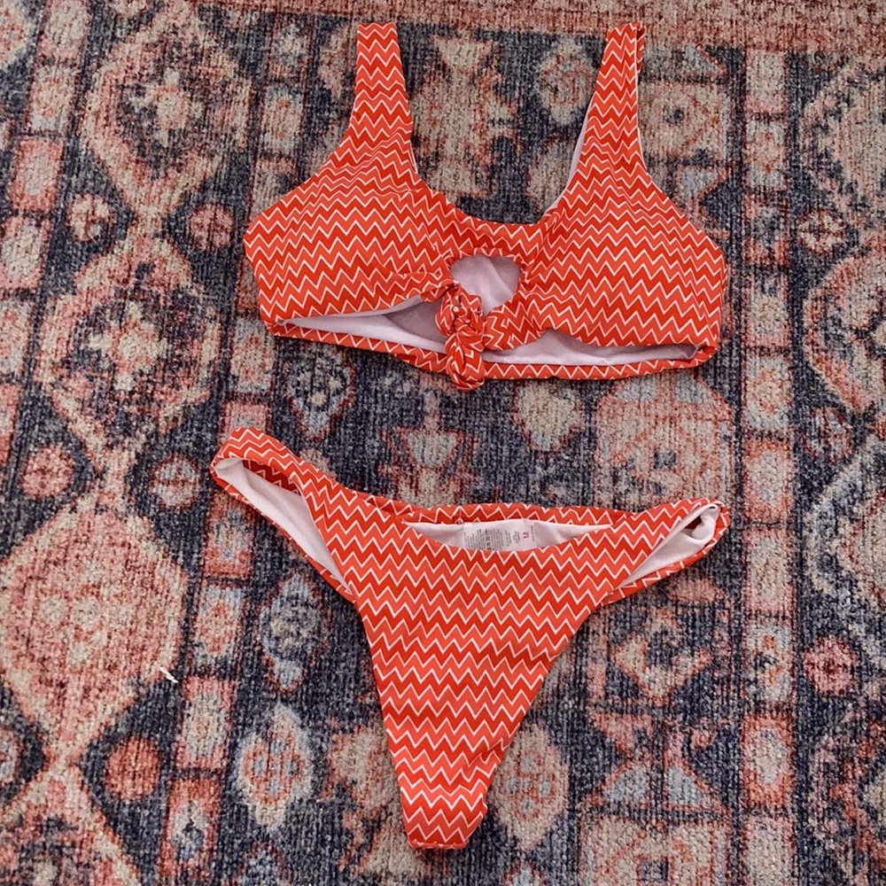 Aztec two tone red two piece swimsuit set